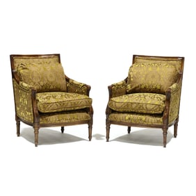John Richard, Pair of Louis XVI Style Upholstered Bergers