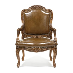 Ralph Lauren, Louis XV Style Leather Upholstered Fauteuil