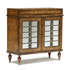 Ferguson Copeland, Leather Wrapped and Mirrored Diminutive Credenza