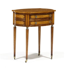 Theodore Alexander, Napoleon III Style Inlaid Burl Wood Two Drawer Stand