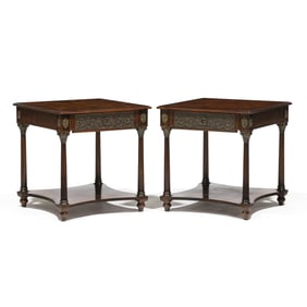 Theodore Alexander, Pair of Neoclassical Style Mahogany One Drawer Stands