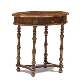 Johnathan Charles, William and Mary Style Inlaid Oval One Drawer Table