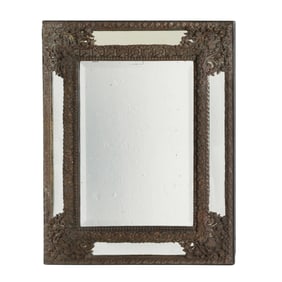 Antique Continental Repousse Brass Framed Mirror
