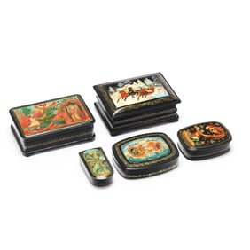 Five Russian Mstera Lacquer Boxes