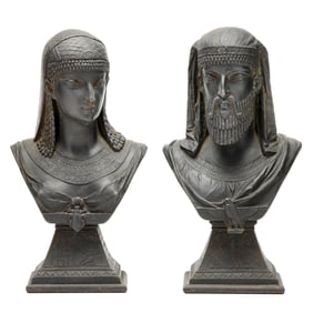 after Anatole Jean Guillot (French, 1865-1911), Two Busts of Ptolemaic Egyptian Rulers