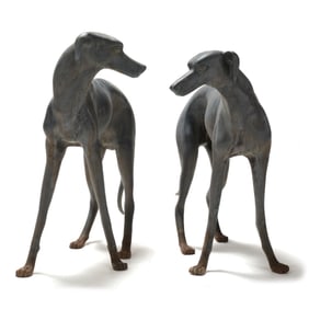 Two Large Bronze Greyhound Entryway Statues