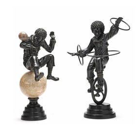 Theodore Alexander, Two Bronze and Marble Sculptures of Clown Jugglers