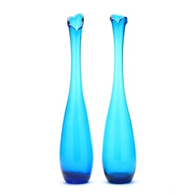 Pair of Tall Blenko Teardrop Vases
