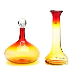 Two Large Blenko Amberina Glass Vessels