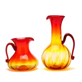 Two Large Blenko Amberina Glass Pitchers