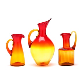 Three Blenko Amberina Glass Pitchers