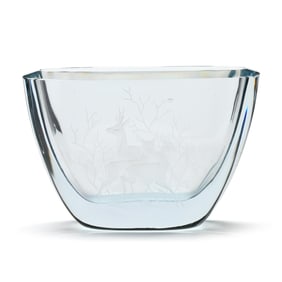 Strombergshyttan Etched Glass Vase with Deer