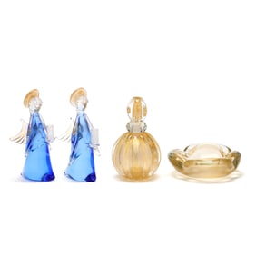 Four Pieces of Vintage Gold Flecked Murano Glass