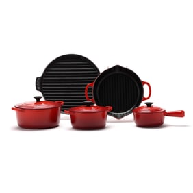 Le Creuset Enameled Cast Iron Eight Piece Set in Cerise