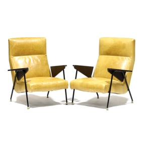 Pair of Mid-Century Style Leather Upholstered Lounge Chairs