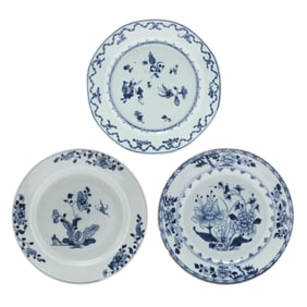 A Group of Three Chinese Blue and White Porcelain Plates