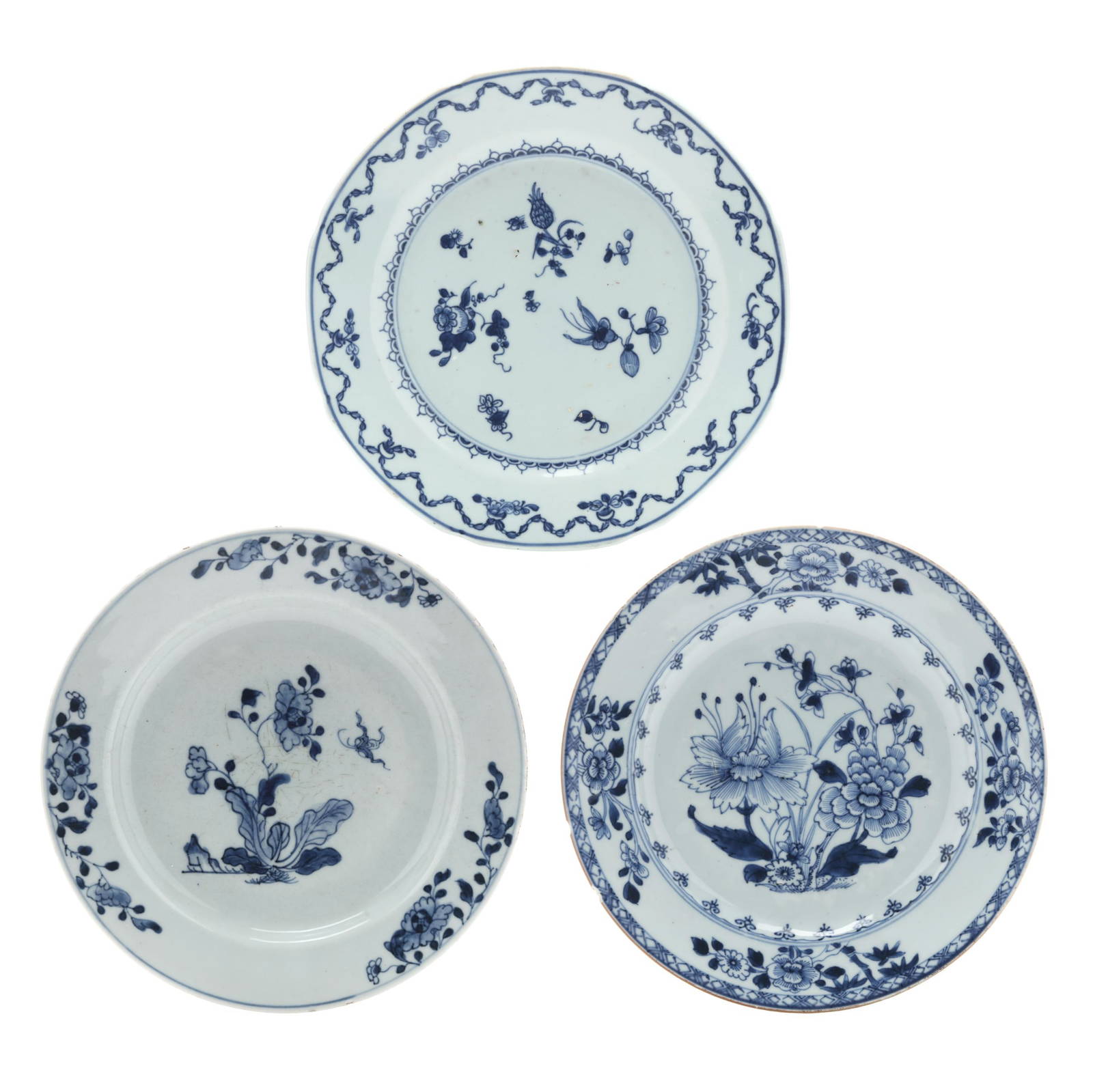 A Group of Three Chinese Blue and White Porcelain Plates