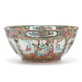 A Large Chinese Export Rose Medallion Porcelain Punch Bowl