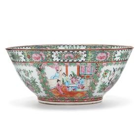 A Very Large Chinese Export Porcelain Rose Medallion Punch Bowl