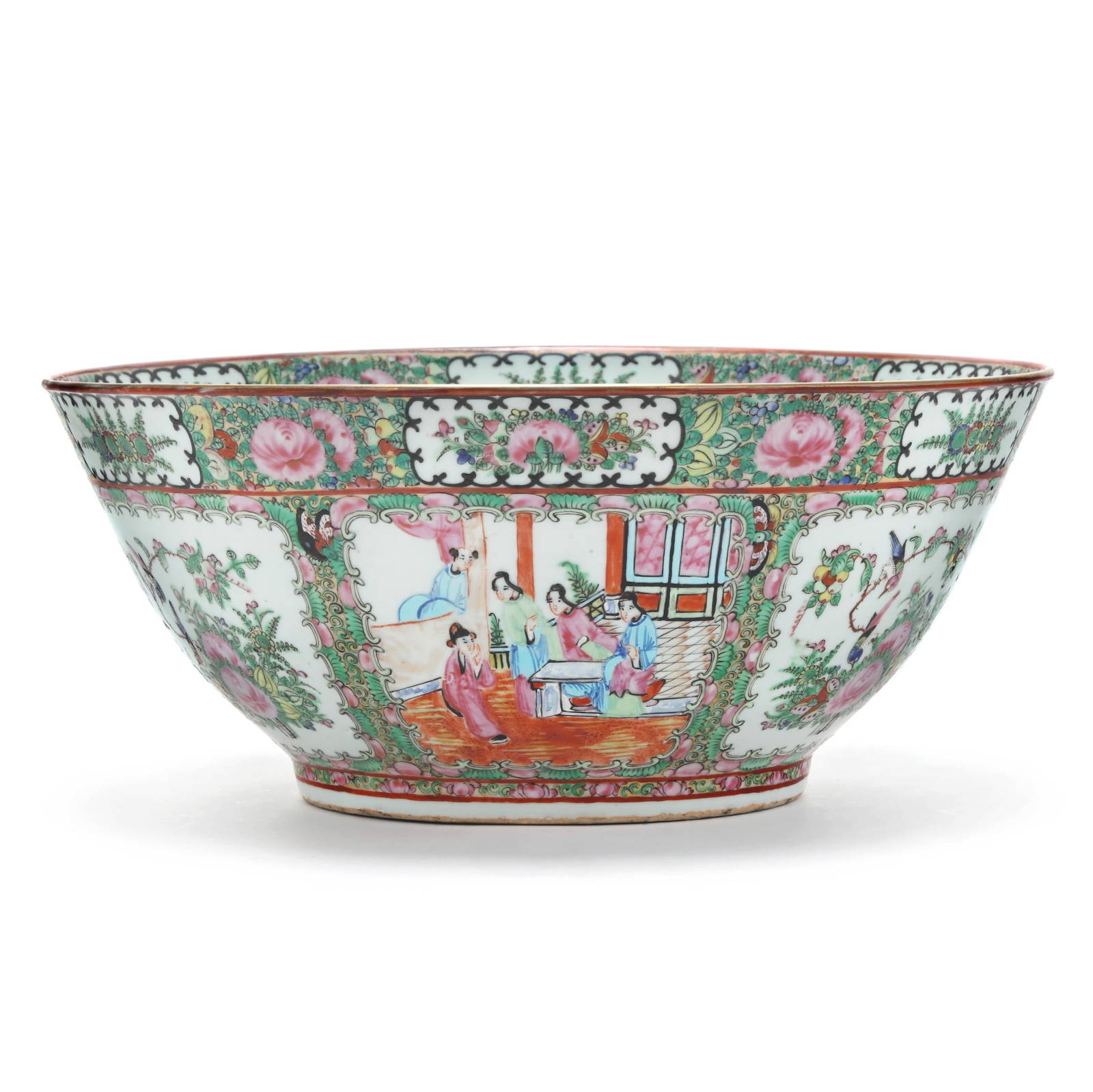 A Very Large Chinese Export Porcelain Rose Medallion Punch Bowl