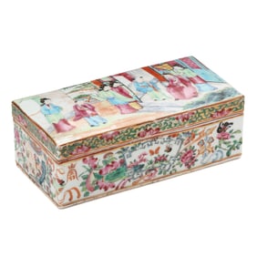A Chinese Export Canton Rose Rectangular Box with Cover