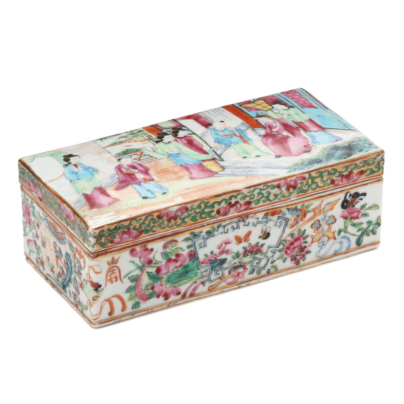 A Chinese Export Canton Rose Rectangular Box with Cover