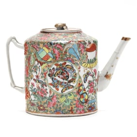 An Unusual Chinese Export Porcelain Famille Rose with Butterflies Teapot