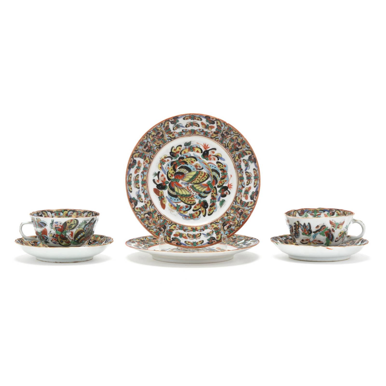 A Chinese Export Porcelain Thousand Butterflies Tea Set for Two