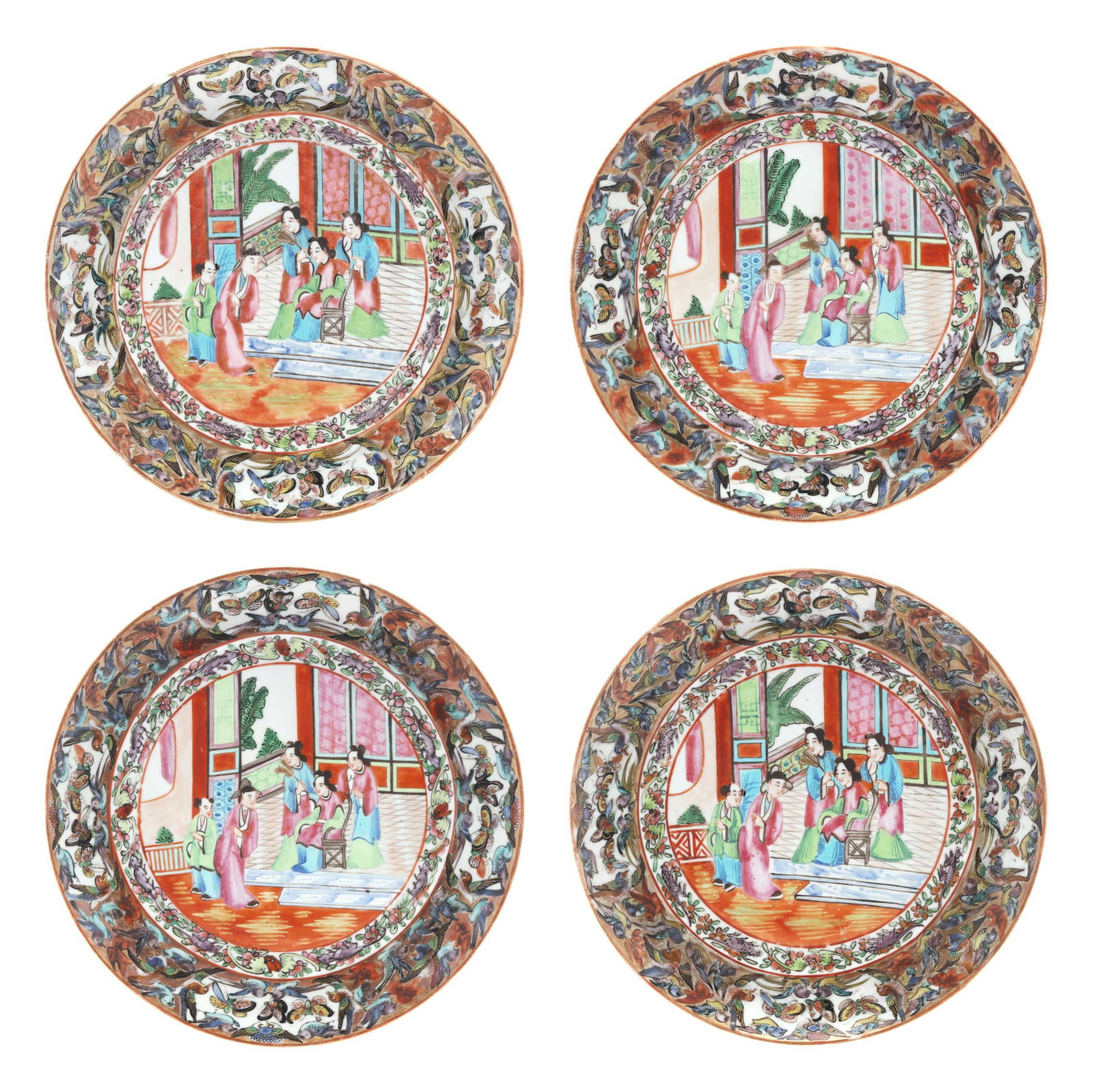 A Group of Four Chinese Export Porcelain Canton Rose Plates