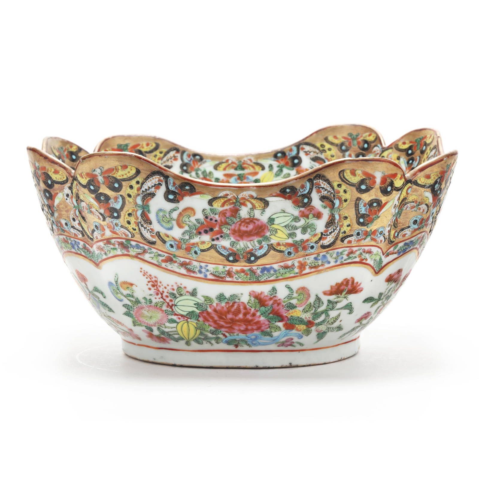 A Chinese Export Porcelain Famille Rose with Butterflies Square Bowl