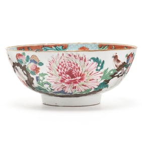 A Large Chinese Porcelain Center Bowl with Birds and Flowers
