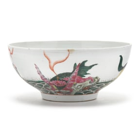 A Chinese Famille Verte Porcelain Bowl with Mythical Beasts