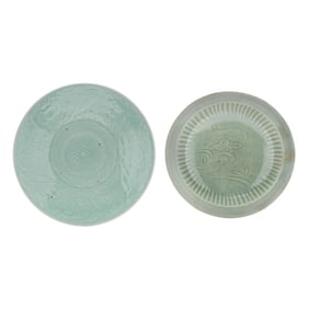 Two Asian Celadon Glazed Chargers