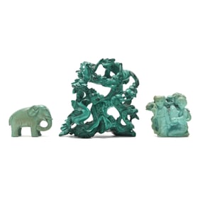 A Group of Small Turquoise and Malachite Carvings
