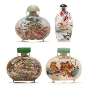 A Group of Four Reverse Painted Glass Snuff Bottles