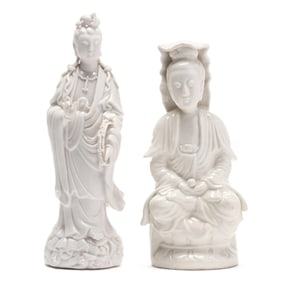 Two Chinese Blanc de Chine Porcelain Guanyin Figures