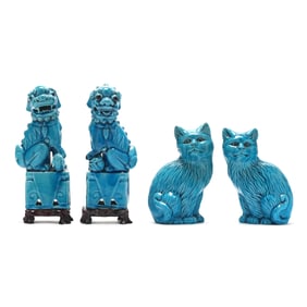 Two Pairs of Chinese Blue Glazed Porcelain Animals