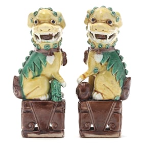 A Pair of Chinese Sancai Glazed Foo Lions