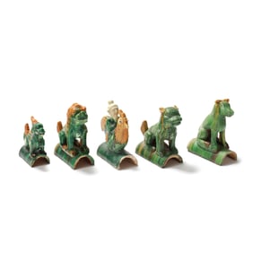 Five Chinese Glazed Roof Tiles