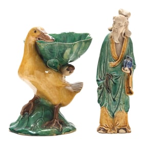 Two Chinese Sancai Glazed Shiwan Pottery Artworks