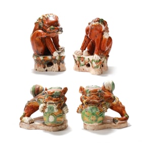 Two Pairs of Large Asian Glazed Foo Lions