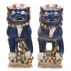 A Pair of Large Chinese Blue Glazed Foo Lions
