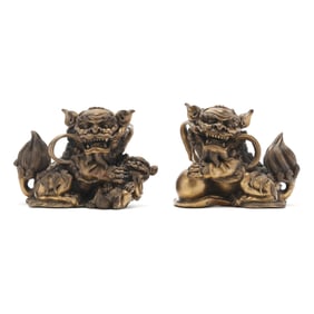 A Pair of Chinese Bronze Foo Lions
