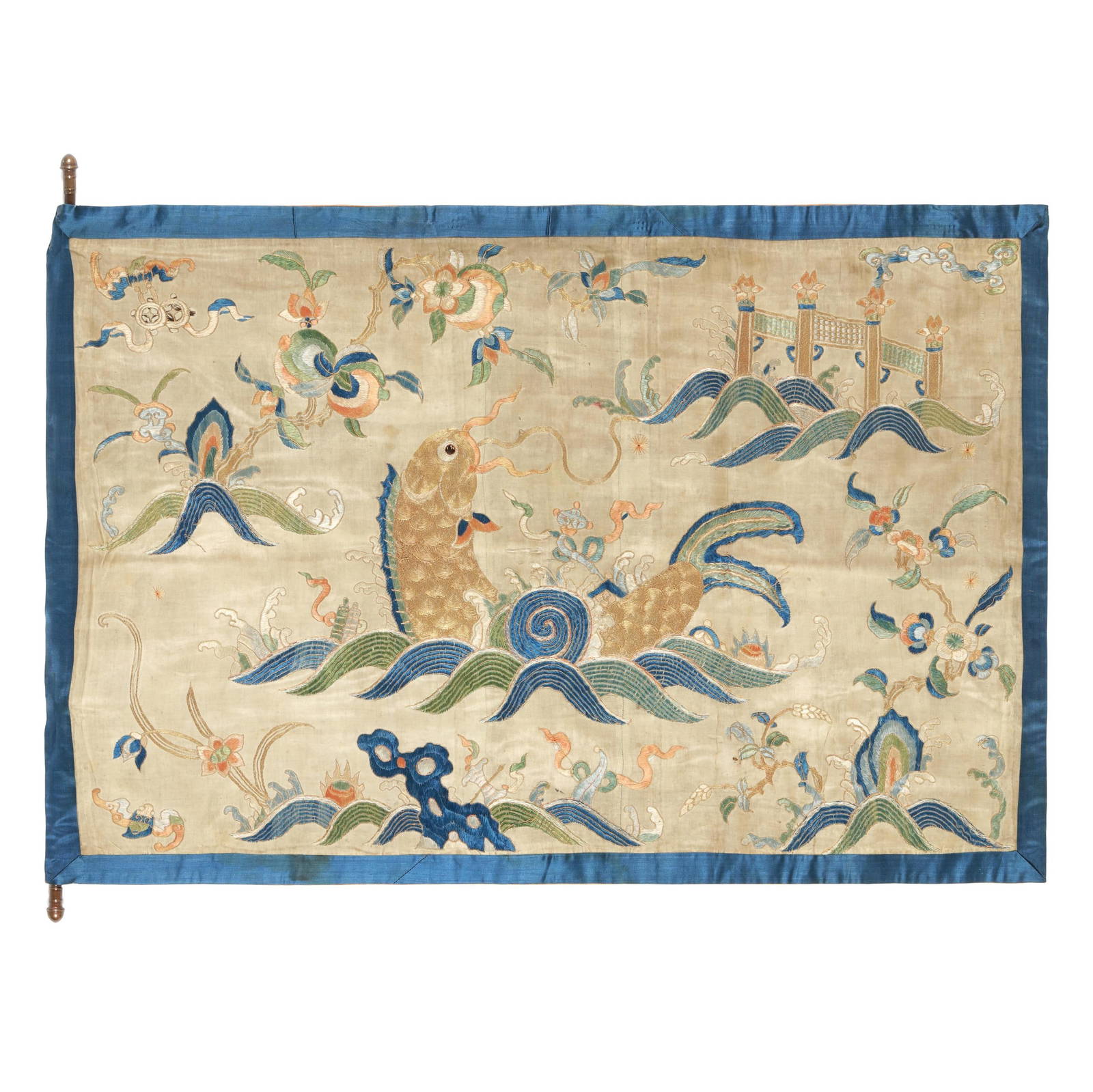 A Chinese Silk and Metallic Embroidery with Auspicious Motifs