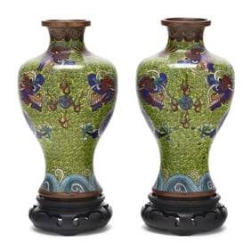 A Pair of Chinese Cloisonne Dragon Vases