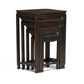 Nest of Four Chinese Carved Hardwood Tables