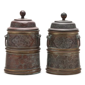 A Pair of Tibetan Copper Yak Butter Jars with Covers