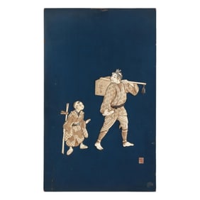 A Japanese Lacquer Panel with Inlay of Figures
