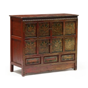 Tibetan Carved and Painted Cabinet