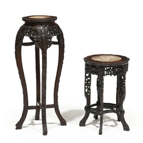 Two Chinese Hardwood Marble Top Stands